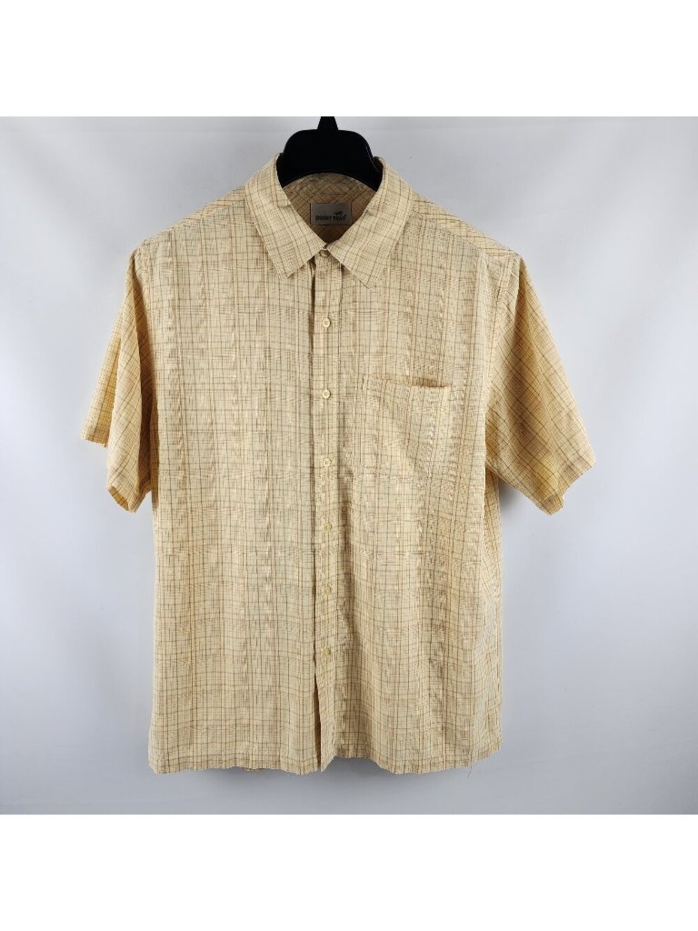 Horny Toad Toad & Co Shirt Mens No Tags Yellow Tan Plaid S/S Button Up